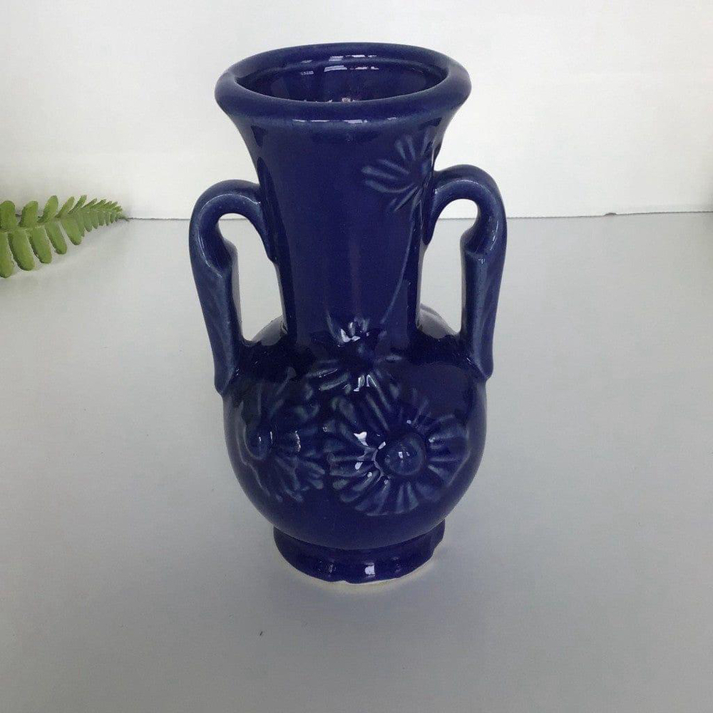 Vintage Shawnee Colbalt Vase with Embossed Flowers